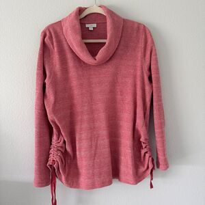 J. Jill Women's Sweater Size XL Cowl Neck Pink Waffle Knit Ruched Top